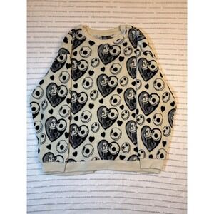 Disney Nightmare Before Christmas Jack Sally Heart Fleece Sweatshirt Cream L